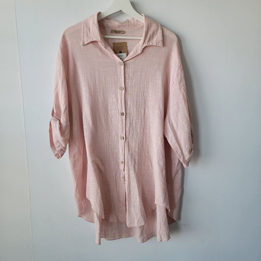 beyond capri top womens size one‎ size  button up pink roll-Tab sleeve